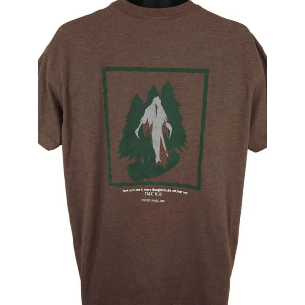 Mormon T Shirt Mens Size XL Brown Look Unto Me In Every Thought No Fear No Doubt